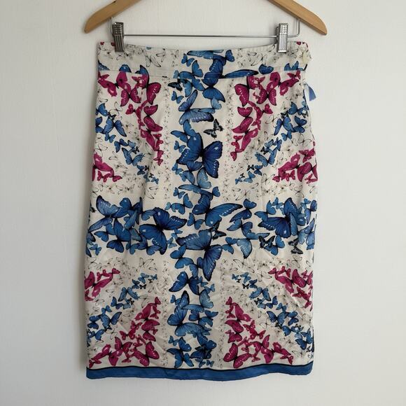 Paul Smith Blue Novelty Print Butterfly 100% Silk Pencil Midi Skirt US 10/UK14 - Picture 1 of 8